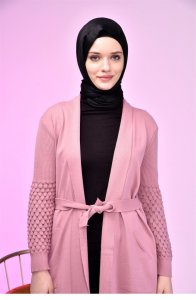 Uzun Hırka Triko Kadın Anne Pudra 8069 Ferace