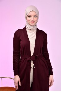 Uzun Hırka Triko Kadın Bordo 8069 Ferace