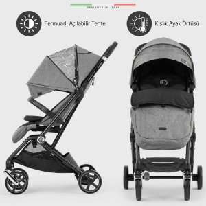 Elele Plane 2 Kabin Tipi Bebek Arabası Silver Siyah-Gri