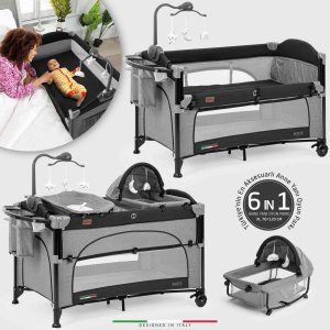 Elele Bonte 2 6in1 Lüks Anne Yanı Oyun Parkı Park Yatak XL 70x120 cm Gri-Siyah