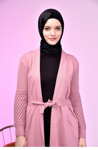 Uzun Hırka Triko Kadın Anne Pudra 8069 Ferace