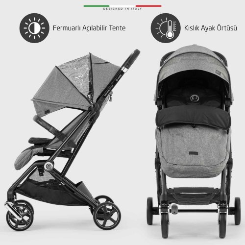 Elele Plane 2 Kabin Tipi Bebek Arabası Silver Siyah-Gri